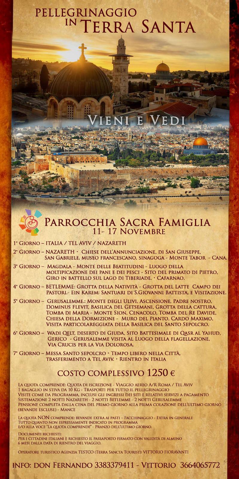 Vieni e Vedi, Pellegrinaggio in Terra Santa 2022